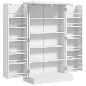 Kitchen Cupboard, Freestanding Multi-Storage Kitchen Pantry Cabinet With Adjustable Shelves, White