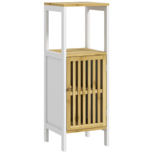 Bamboo-Blend Retro Cut-Out Bathroom Storage Unit, With Cupboard