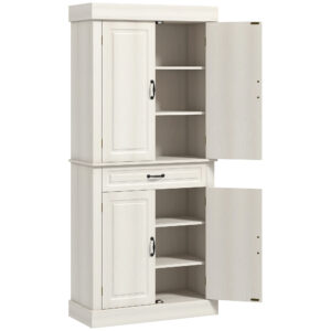 Tall Kitchen Cupboard, Kitchen Pantry Cabinet With Drawer, Shelves, White